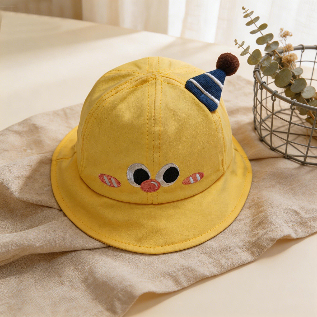 Solid-color Children's Cartoon Clown Pattern Embroidered Party Hat Decoration - Cute And Sweet Fisherman Hat Suitable For Traveling And Shopping
