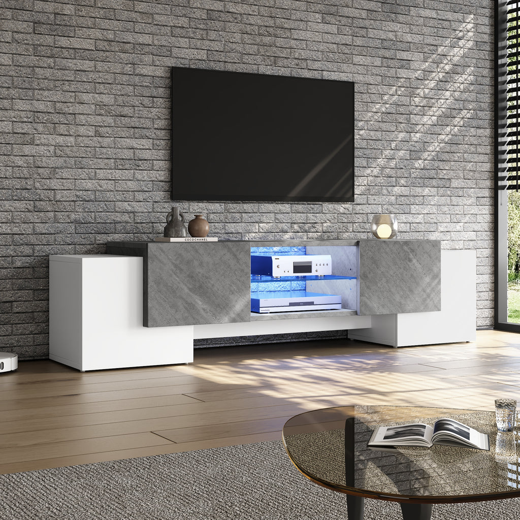 180x40x46.5cm Plain White And Grey TV Cabinet With Bluetooth LED, Lowboard TV Cabinet Suitable For Living Room TV Cabinets With 60-65-70 Inch TVs