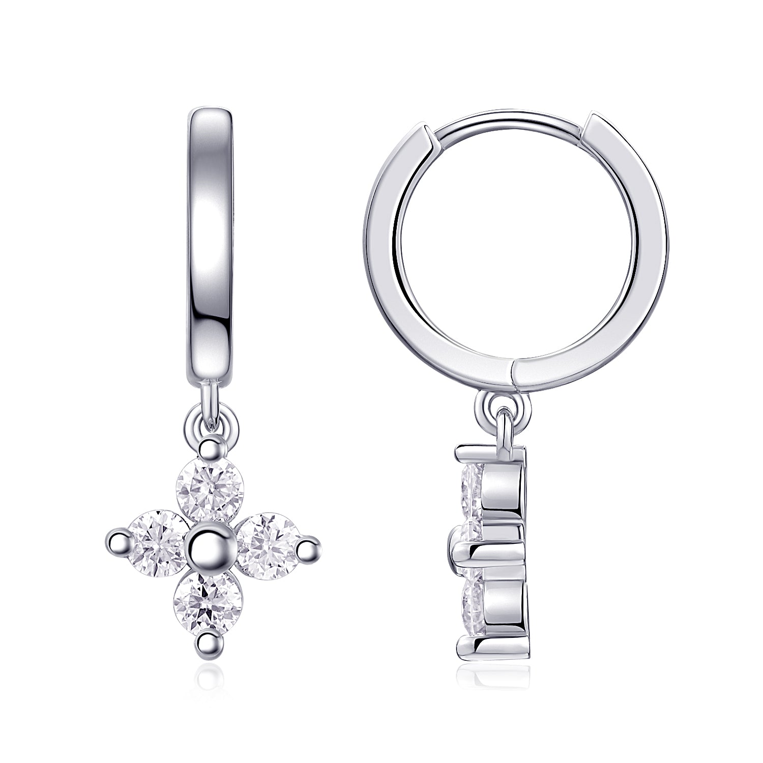 S925 Sterling Silver Clover Drop Earrings, D-VVS1 Moissanite Huggie Dangle, Platinum Plated 3.8g Women's Jewelry Gift Box