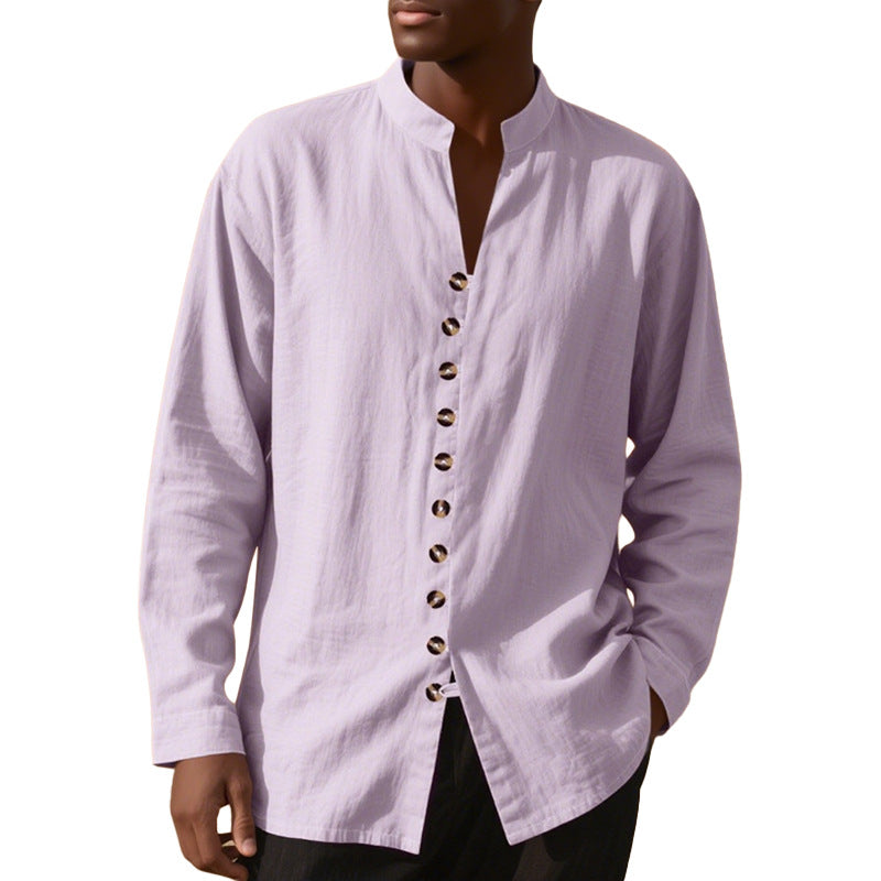 Solid-color Casual Long-sleeve Mens Shirt