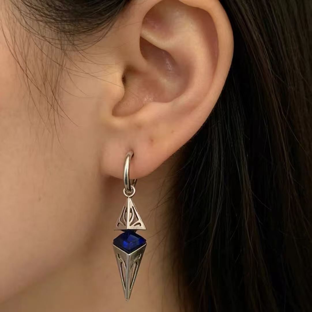 Starburst Rhombus Zircon Huggie & Clip On Earrings, Ins Geometric Unisex Trendy Designer Ear Jewelry