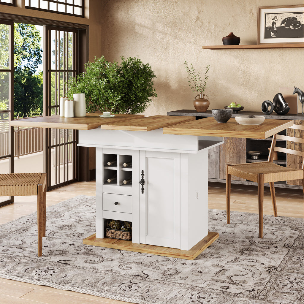 Telescopic Dining Table  110-140x80cm , Foldable Kitchen Table For 4-6 People, Extendable Dining Table, Space-saving Kitchen Table, For Kitchen And Living Room, Dining Table With Wine Rack And Drawers