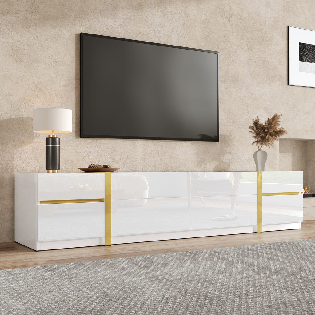 Luxurious TV Stand , TV Cabinet,High Gloss Finish , Gold Tone Edges , With Drawers And Doors , Modern Style , Provides Plenty Of Storage Space For The Living Room , TV Cabinet