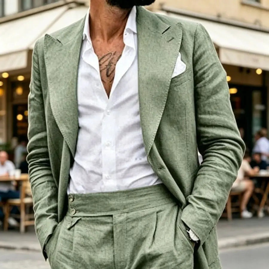 Mens Suit Set Simple And Retro Two-Piece Set