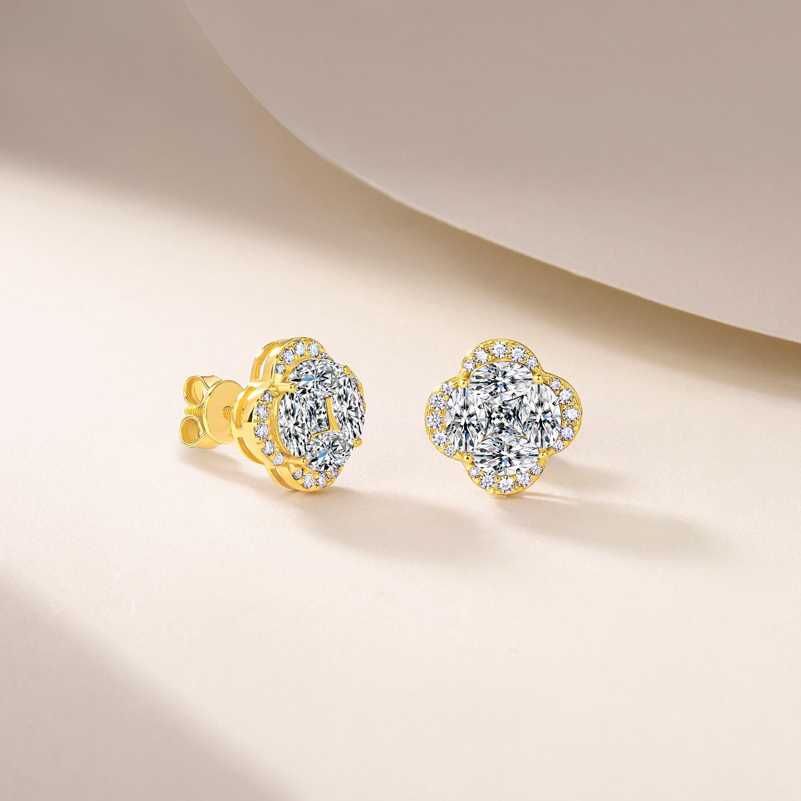 S925 Sterling Silver Four-Leaf Clover Stud Earrings, D-VVS1 Marquise Moissanite Cluster Halo, Platinum Plated 3.6g Women's Jewelry Gift Box