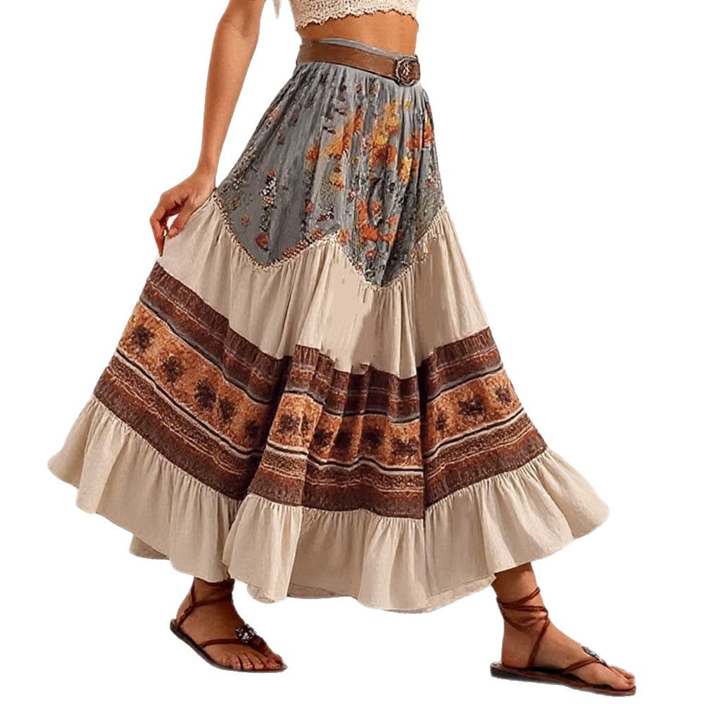 Bohemian Resort-style Artistic Patchwork Long Skirt