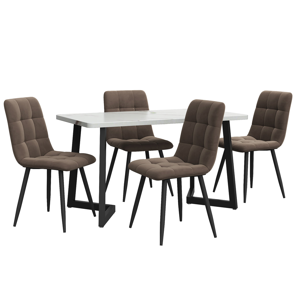 Dining Set, Set, 117x68cm Dining Table With 4 Chairs, Rectangular Dining Table, Modern Kitchen Table Set, Dining Chair Brown Velvet Kitchen Chair, Black Table Legs