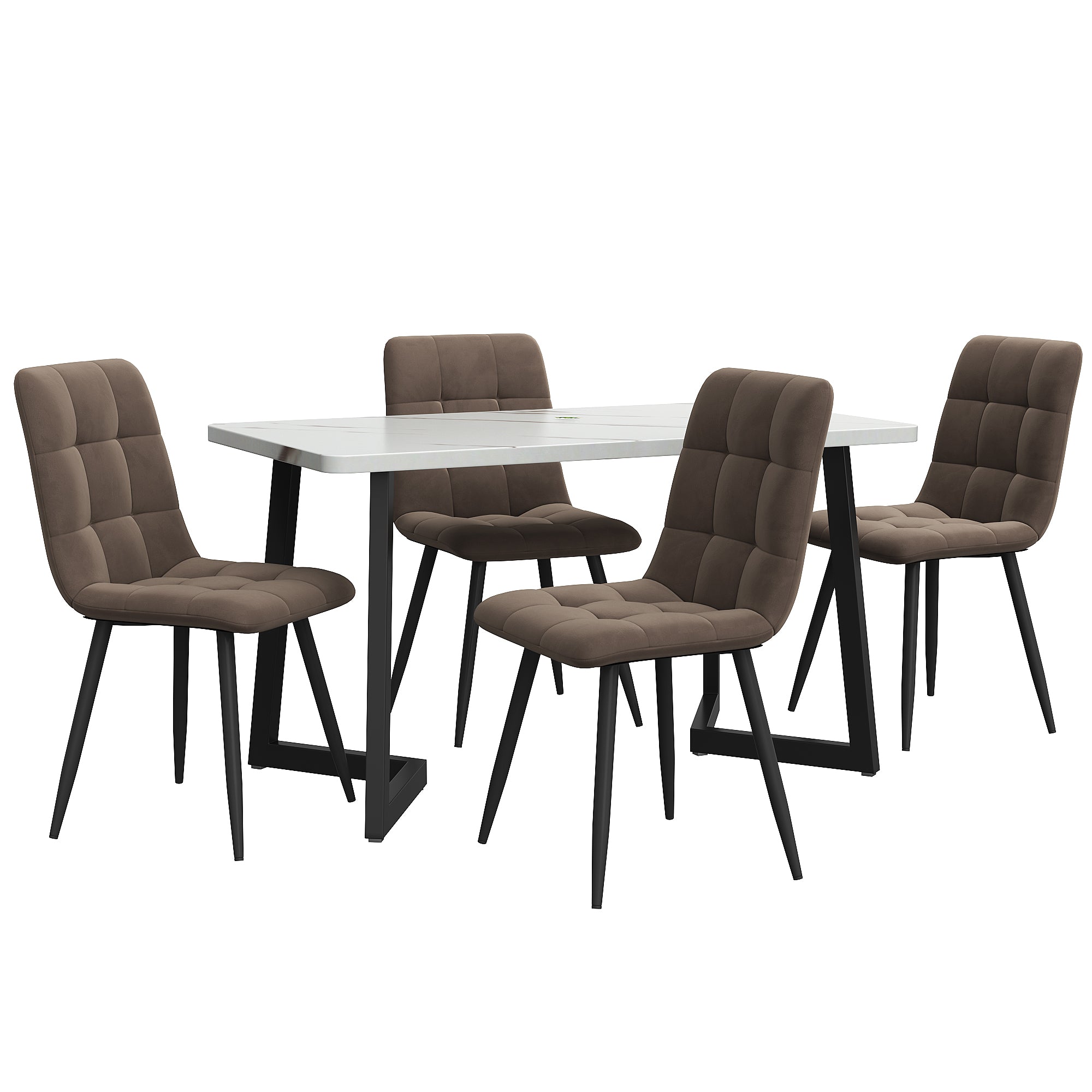 Dining Set, Set, 117x68cm Dining Table With 4 Chairs, Rectangular Dining Table, Modern Kitchen Table Set, Dining Chair Brown Velvet Kitchen Chair, Black Table Legs