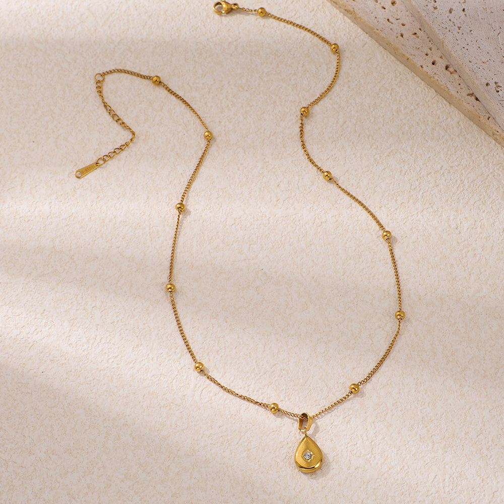 Stainless Steel Inlaid Rhinestone Pendant Necklace