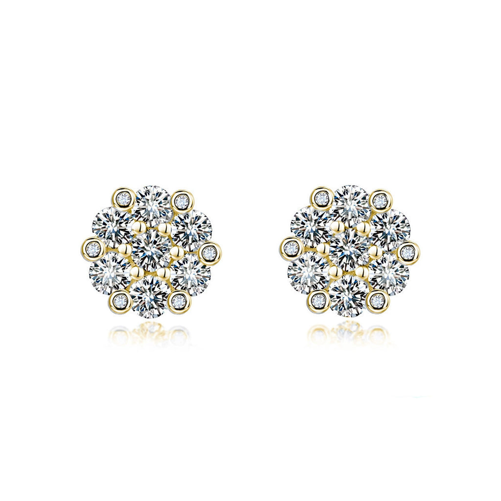 S925 Sterling Silver Floral Cluster Stud Earrings, 3mm D-VVS1 Moissanite Pave, Platinum Plated 2.5g Women's Jewelry Gift Box Set