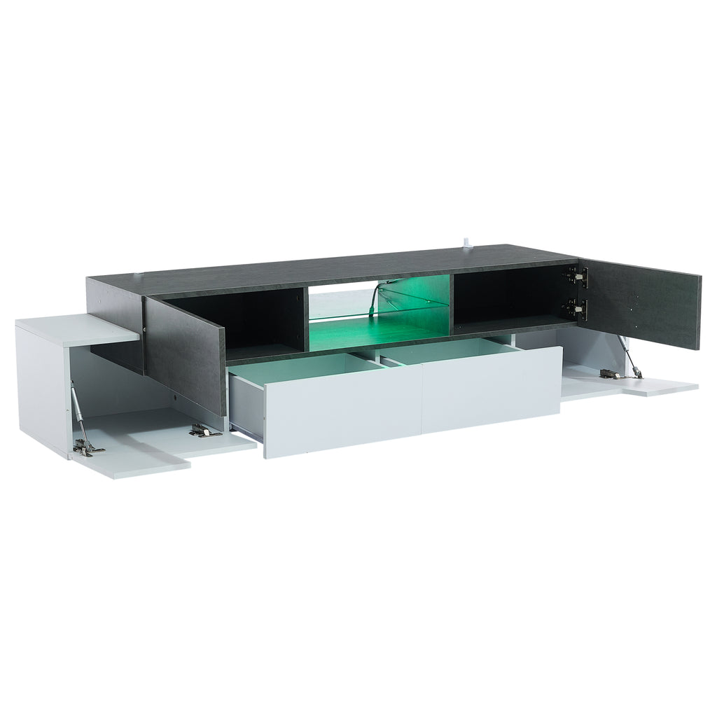 LED TV Cabinet, TV Dresser, Lowboard, Modern TV Entertainment Center With Glass Shelves For Living Room, Bedroom, TV Console With Storage, Gaming Media Cabinet For 80 75 70 65 55 Inch TVs White Gray