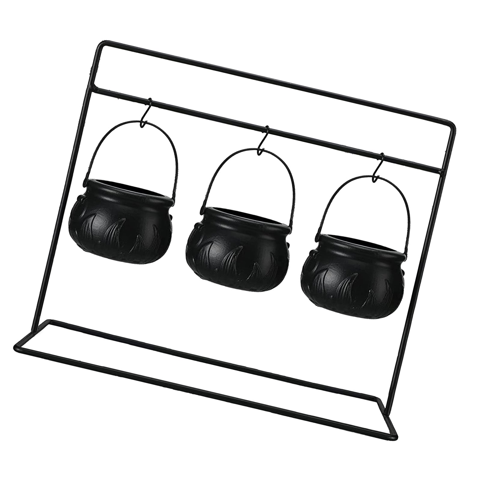 3 Witches Cauldron Serving Bowls On Rack Black Plastic Candy Bucket Cauldron For Indoor Outdoor Home Kitchen Decoration