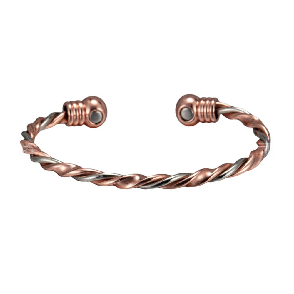 Magnetic Therapy Bracelet With A Red Copper-colored Twisted Rope Design