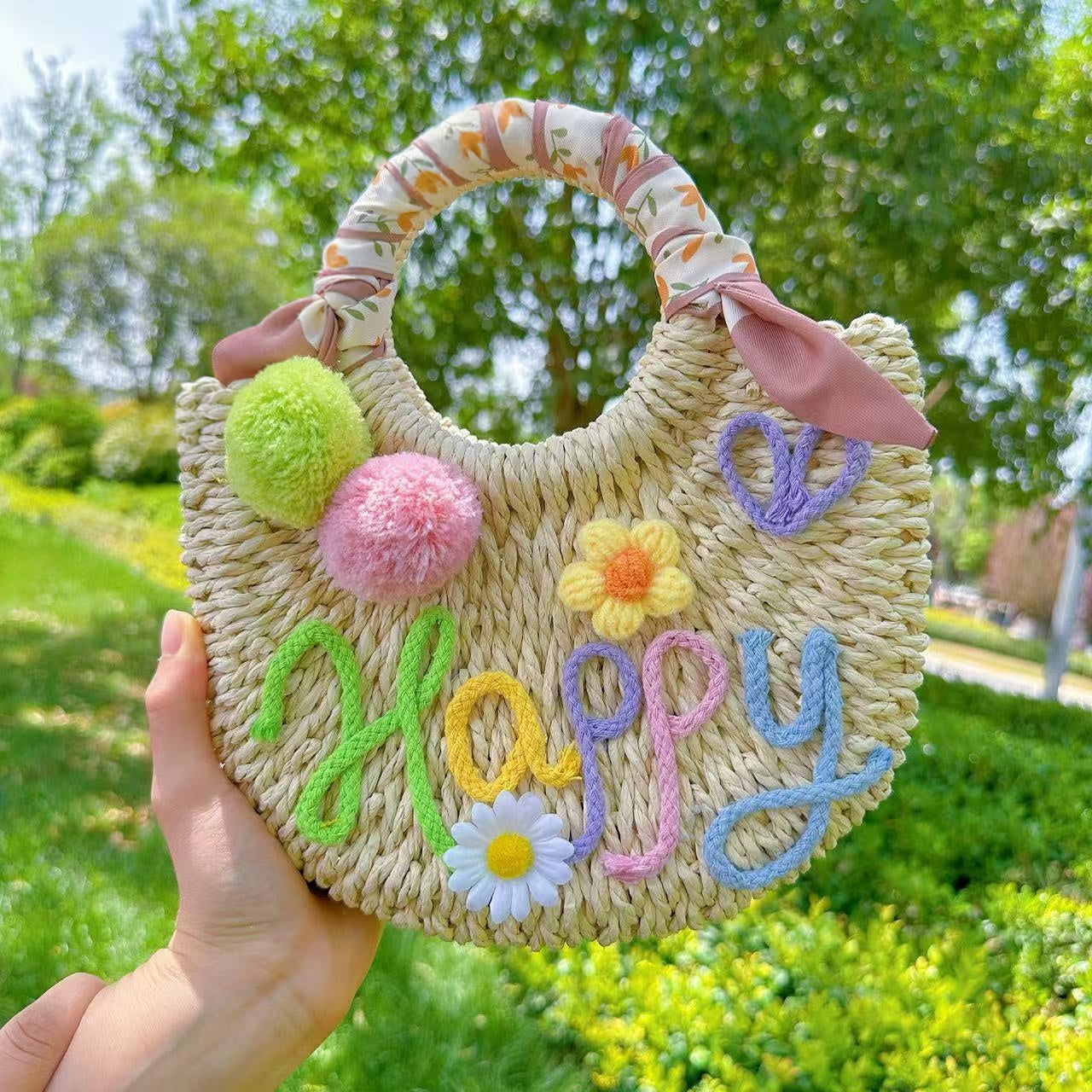 Mothers Day DIY Straw Bag Kit With Felt Letter Poms