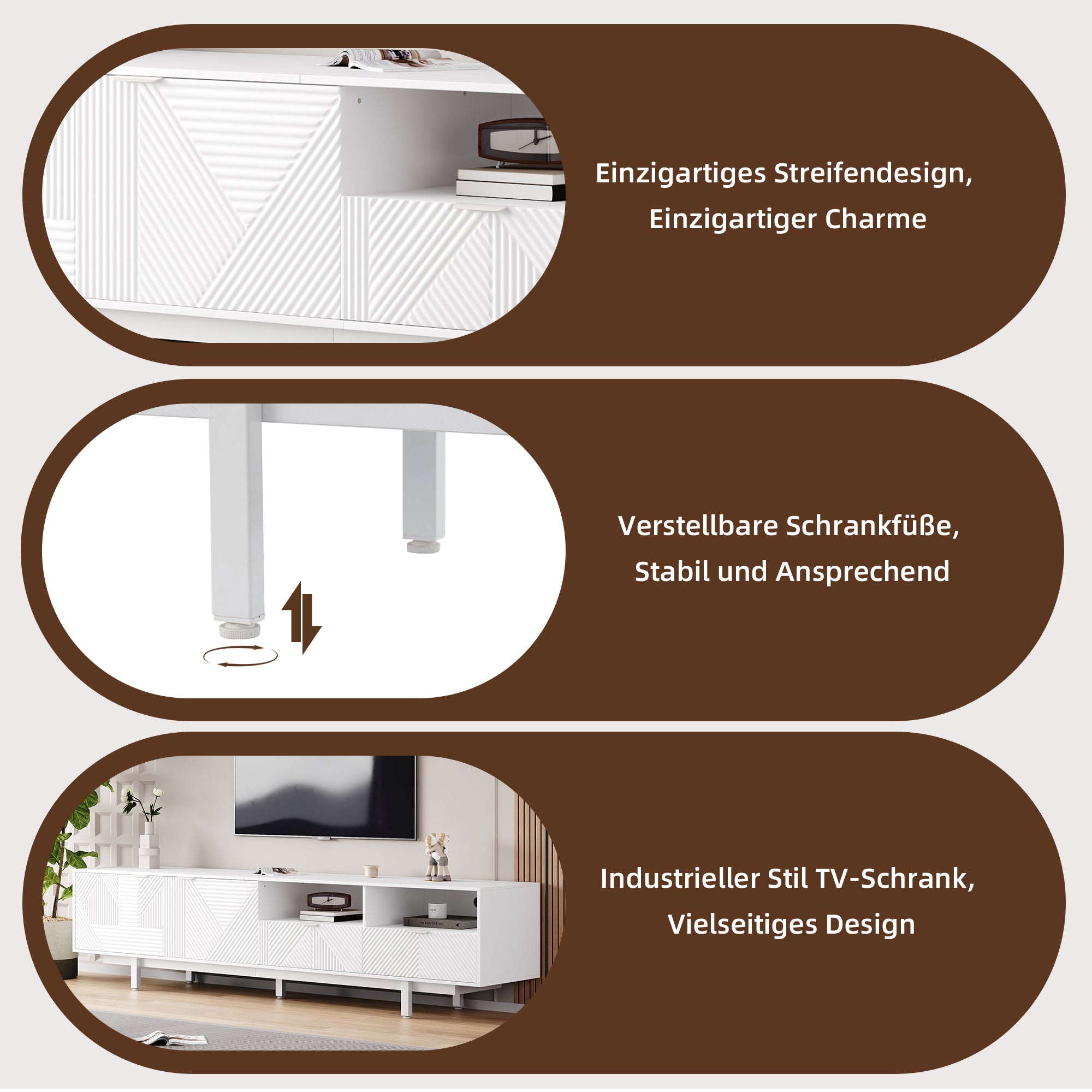 Modern Bohemian TV Cabinet, Abstract White Geometric Lines TV Cabinet, Modern Minimalist Cabinet Door Decoration With Storage Space, 200X40X51cm, Can Accommodate Up To 90 Inch TV