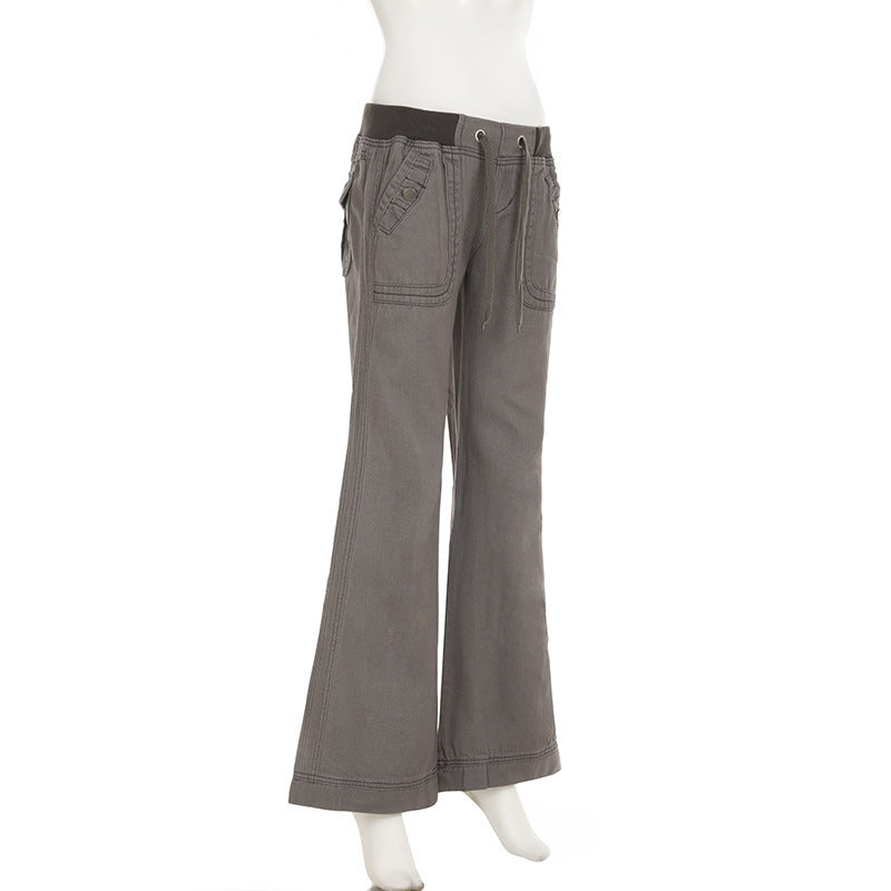 Lace-up Low-waisted Casual Wide-leg Pants