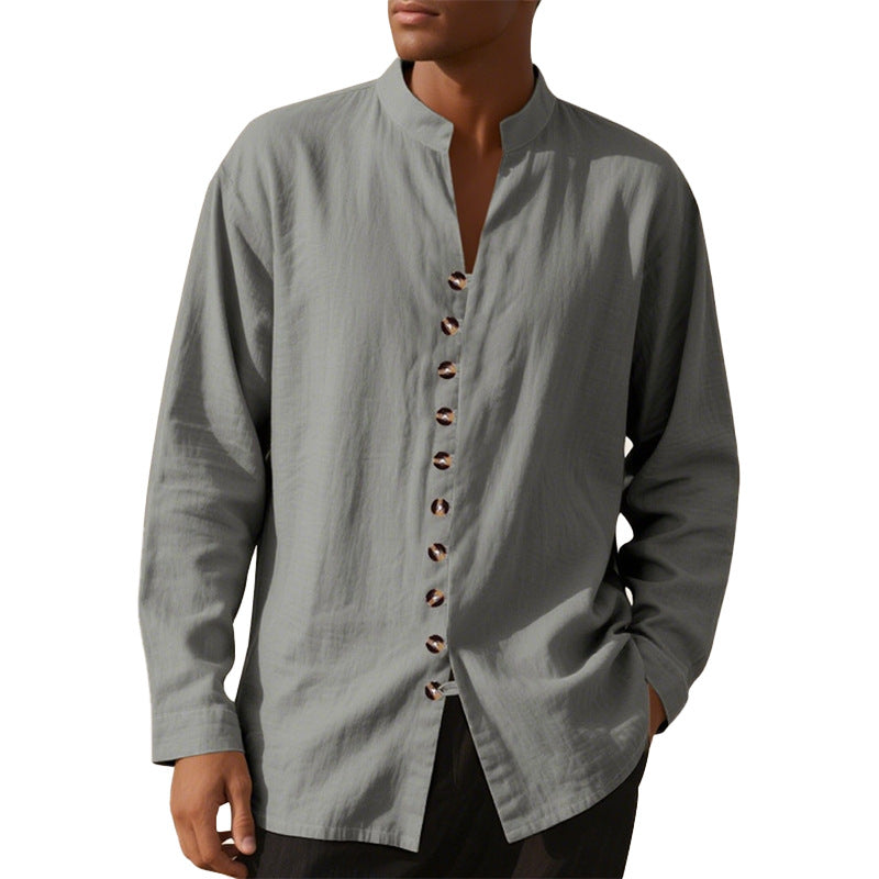 Solid-color Casual Long-sleeve Mens Shirt