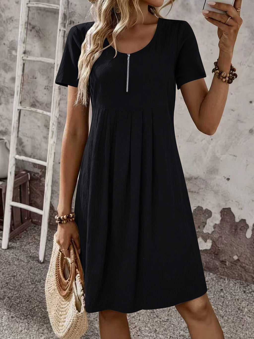 Mens Fashionable Loose-fit Zip-up Short-sleeve Dress