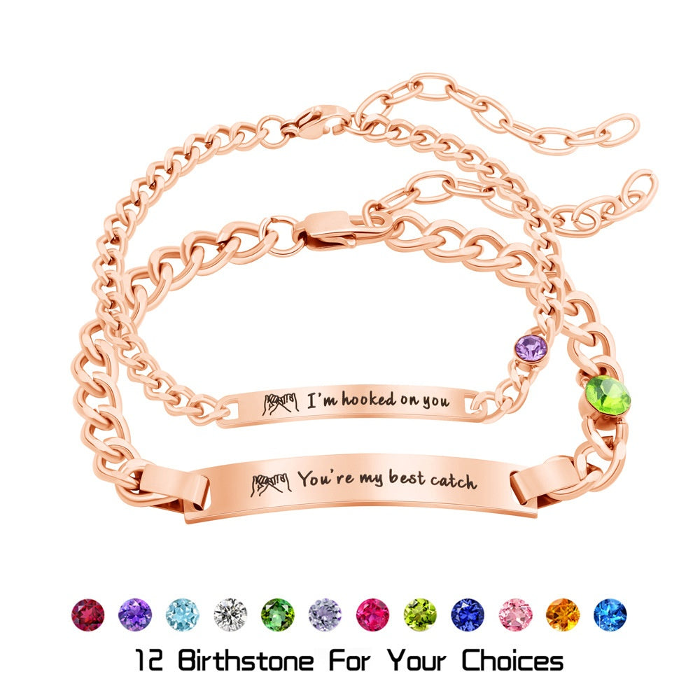 European And American Personalized Engraved Stainless Steel Bracelet With Birthstone For Couples