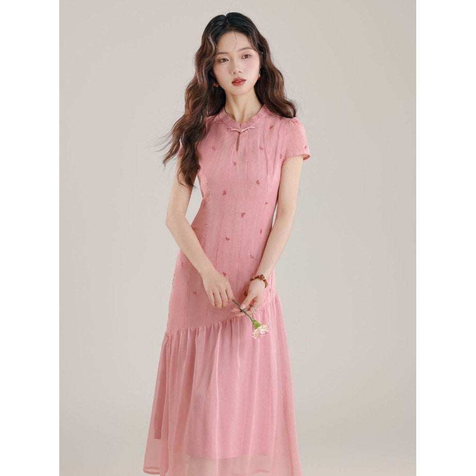 Womens New Chinese-Style Spliced Fake Two-Piece Dress