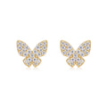 S925 Sterling Silver Gold Plated Butterfly Stud Earrings, D-VVS1 Moissanite Pave, 1.7g Women Jewelry Gift Box