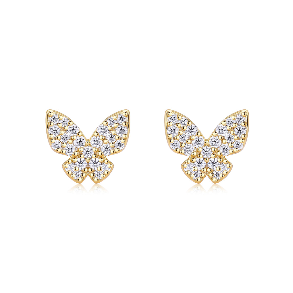S925 Sterling Silver Gold Plated Butterfly Stud Earrings, D-VVS1 Moissanite Pave, 1.7g Women Jewelry Gift Box