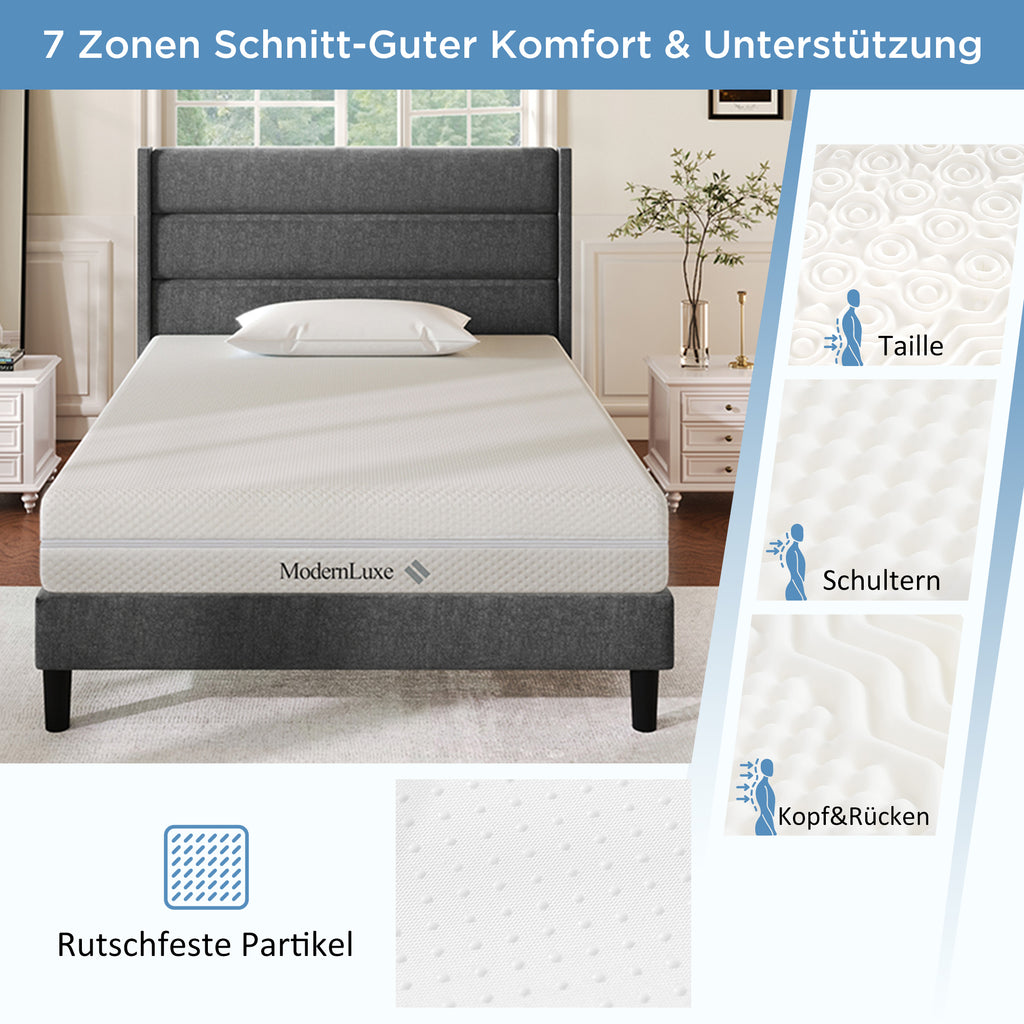 Cold Foam Mattress, 90x200, 7 Zones Comfort Foam Mattress, 20 Cm High, H3,H2, Ergonomic Cold Foam Mattress With Handles & Cover Washable Climate Fiber Quilted With All-round Zipper
