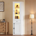 55X40X200cm Tall Cabinet,Display Case With One Drawer,Standing Display Case With 2 Cabinet Doors, Glass Display Case With LED,White,With Metal And Aluminum Alloy Handles