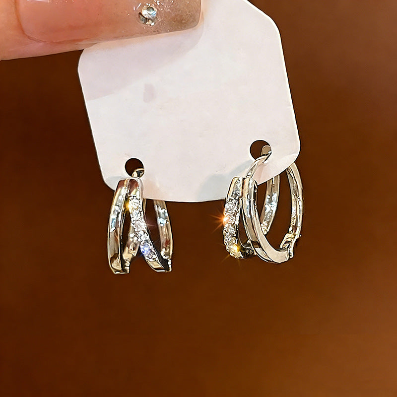 999 Fine Silver Diamond-studded Earrings For Women