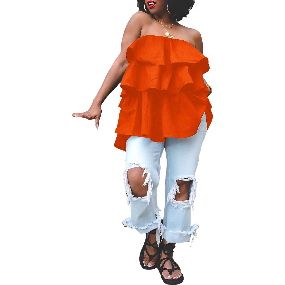 Womens Fashion Multi-layer Spliced And Overlaid Tube Top