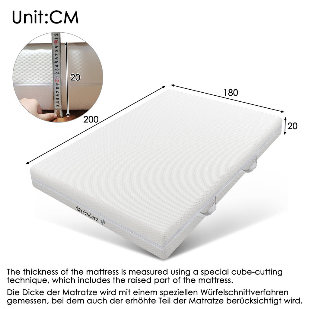 Cold Foam Mattress, 180x200, 7 Zones Comfort Foam Mattress, 20 Cm High, H3,H2, Ergonomic Cold Foam Mattress With Handles & Cover Washable Climate Fiber Quilted With All-round Zipper