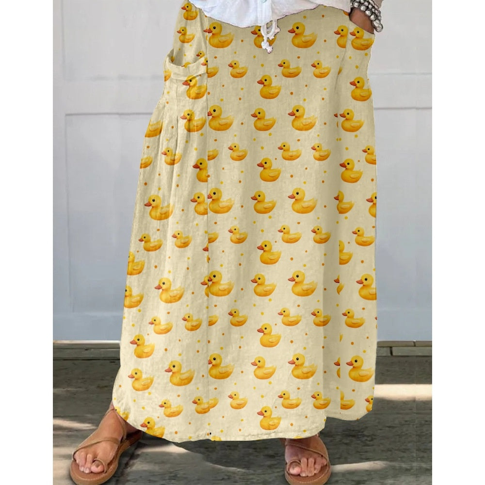 Womens Fashionable Printed Plus-Size Skirt With Pockets