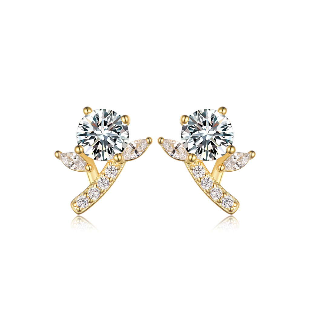 S925 Sterling Silver Flower Branch Stud Earrings, 5mm D-VVS1 Moissanite Leaf Design, Platinum Plated 2g Women's Jewelry Gift Box