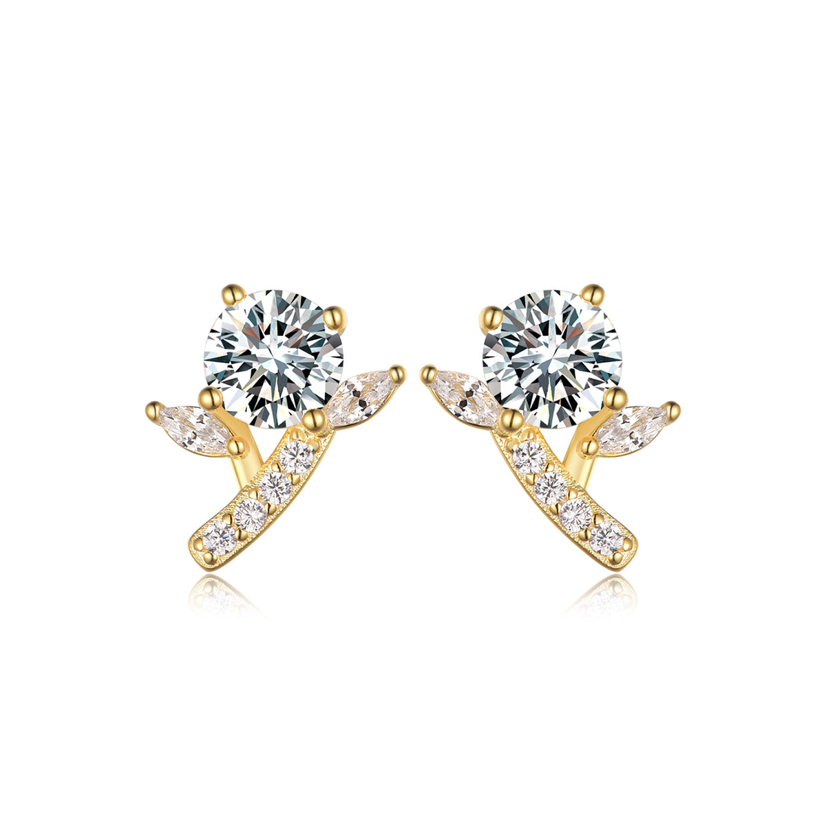S925 Sterling Silver Flower Branch Stud Earrings, 5mm D-VVS1 Moissanite Leaf Design, Platinum Plated 2g Women's Jewelry Gift Box