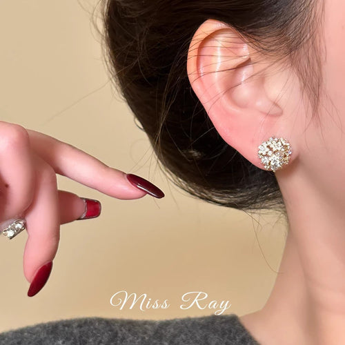 2026 New French Pastoral Fairy Zircon Floral Stud Earrings, Spring Forest Style Light Luxury Sweet Elegant Ear Jewelry For Women