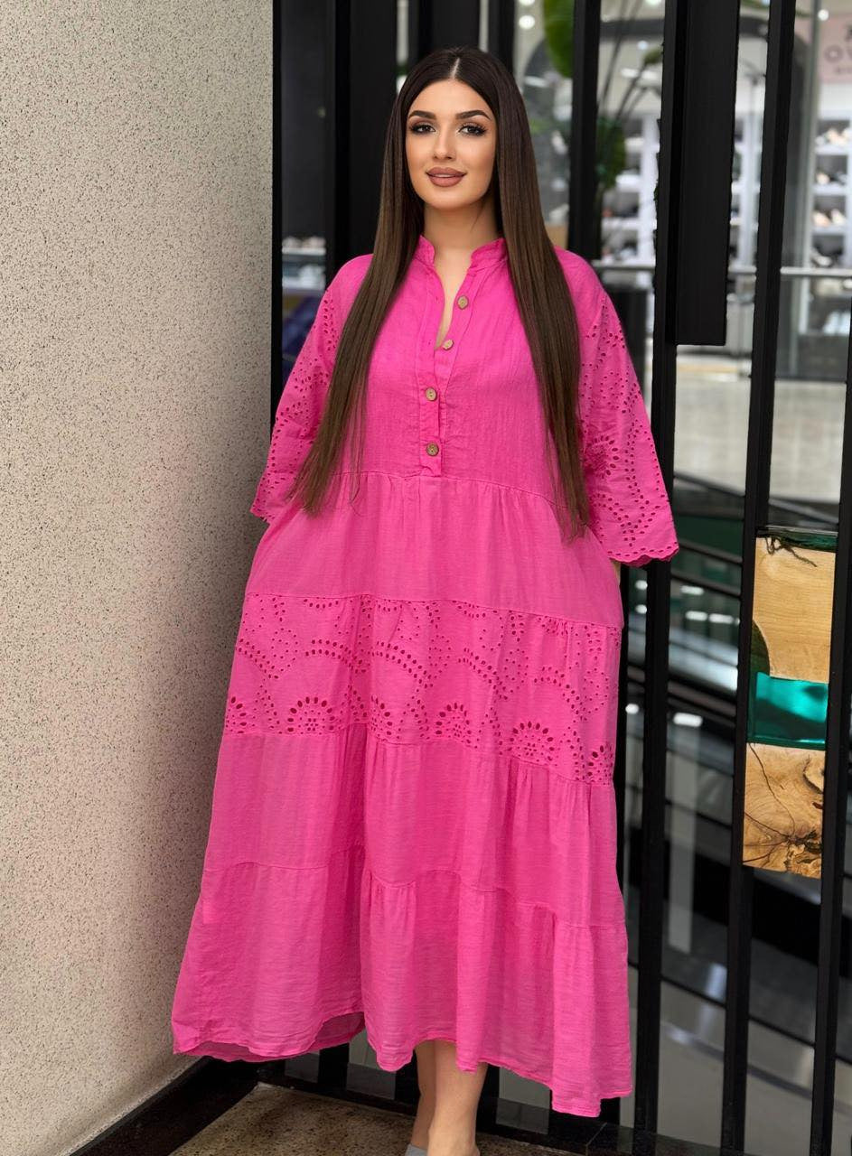 Loose-fit Lace Hollow-out Plus-size Casual Dress