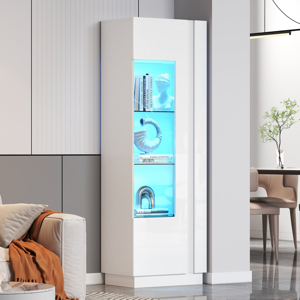 60x40x180cm Cabinet,Acrylic Display Cabinet Door,Display Cabinet High Gloss Storage Cabinet With LED Lighting, 3 Glass Shelves ,Highboard, Storage Cabinet, Tall Cabinet, Sofa Cabinet,White