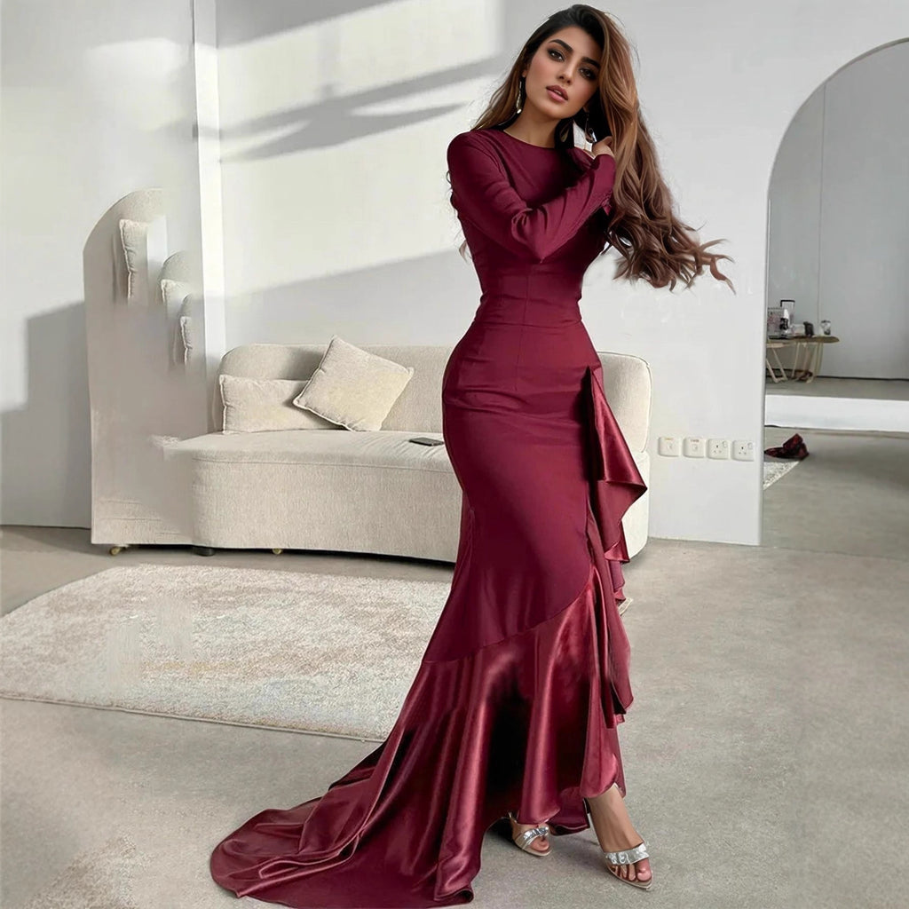 Womens Amazon-style Personality Long-sleeve Fishtail Dress