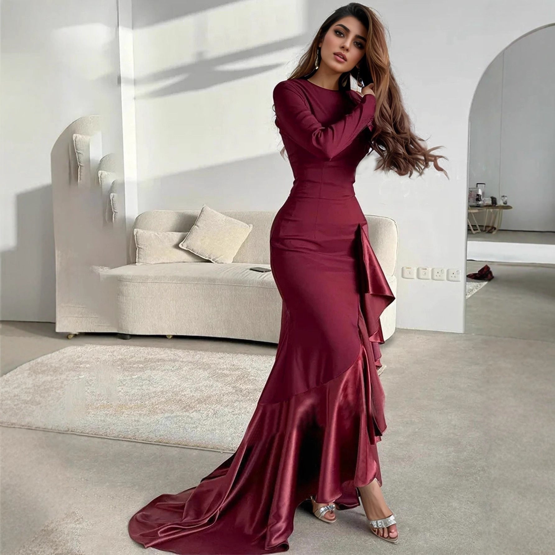 Womens Amazon-style Personality Long-sleeve Fishtail Dress
