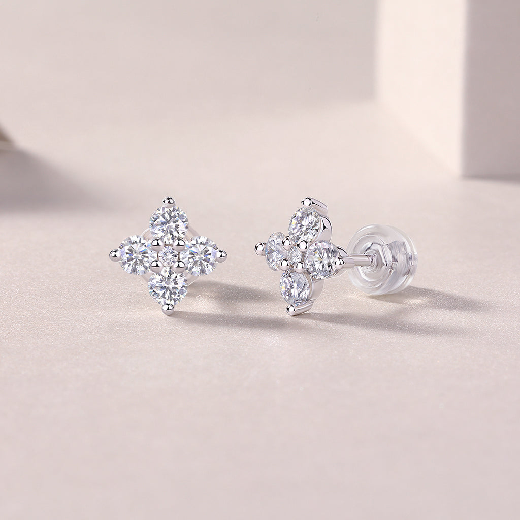 S925 Sterling Silver Gold Plated Clover Stud Earrings, D-VVS1 Moissanite, 1.2g Women's Jewelry Gift Box