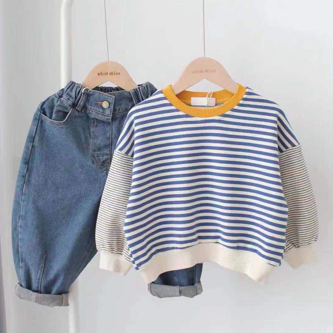 Boy Contrast-color Stitching Sweatshirt Stripes