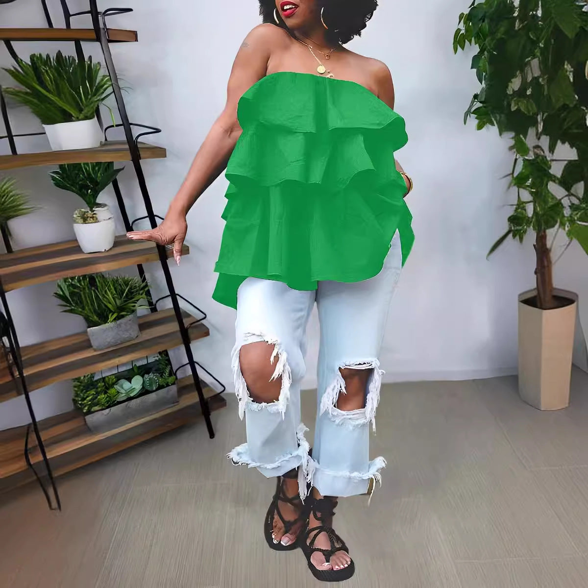 Womens Fashion Multi-layer Spliced And Overlaid Tube Top