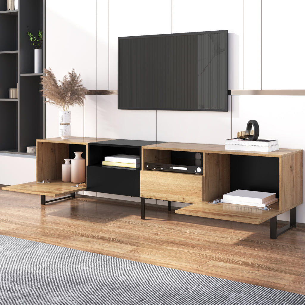 Moderner TV-Stander Mit Schwarzem Und Holzfarbenem Design  Geraumiger Stauraum, Robuste Konstruktion