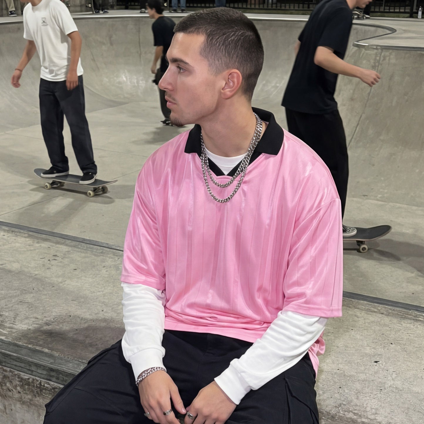 Contrast-collar Jersey Mens Short-sleeve Sports Top