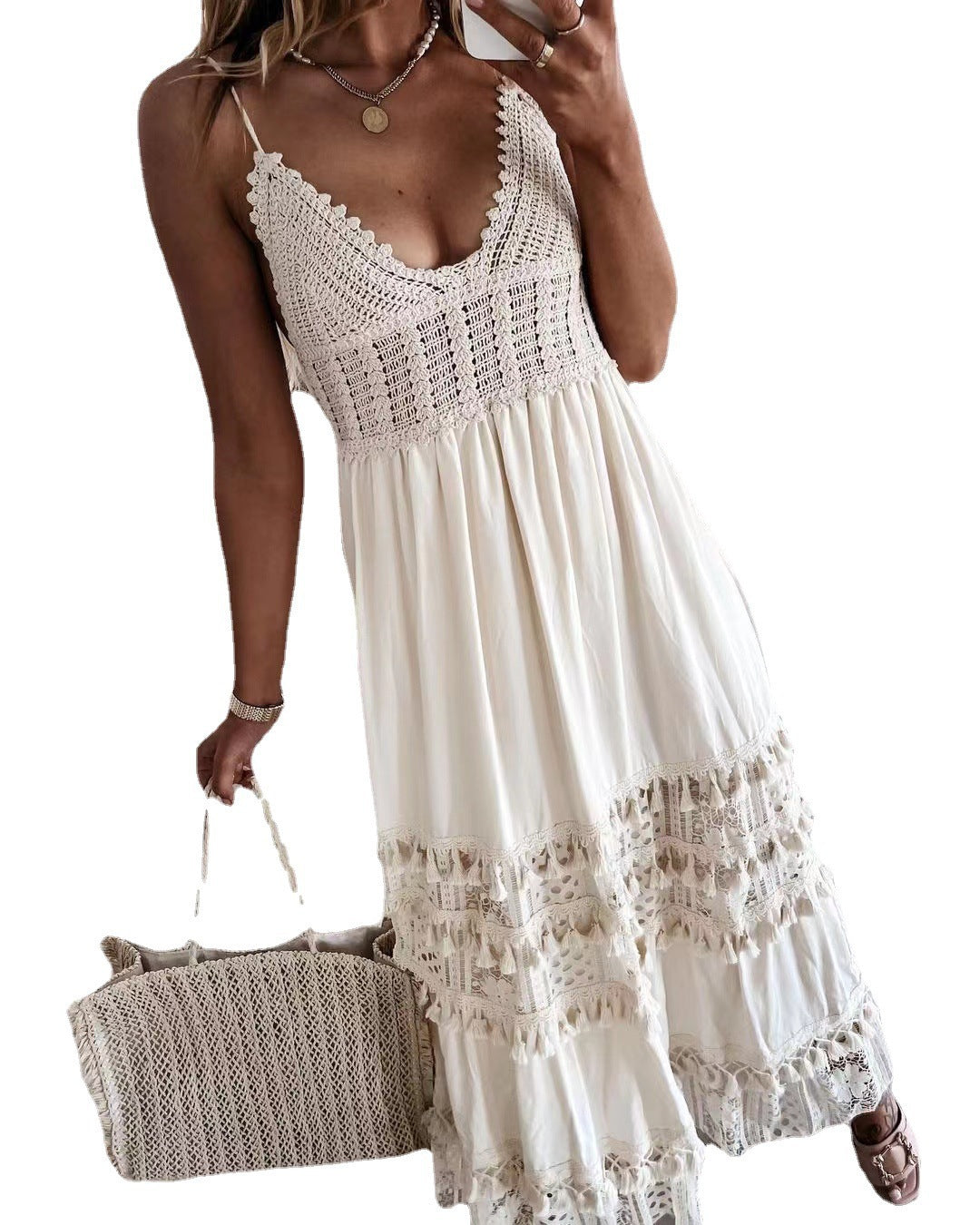 Casual Lace-panel Sleeveless Maxi Dress