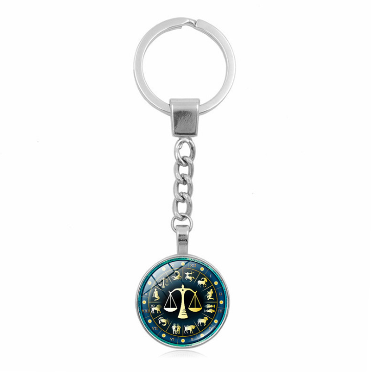 New twelve constellation key ring pendant fine time gemstone key chain