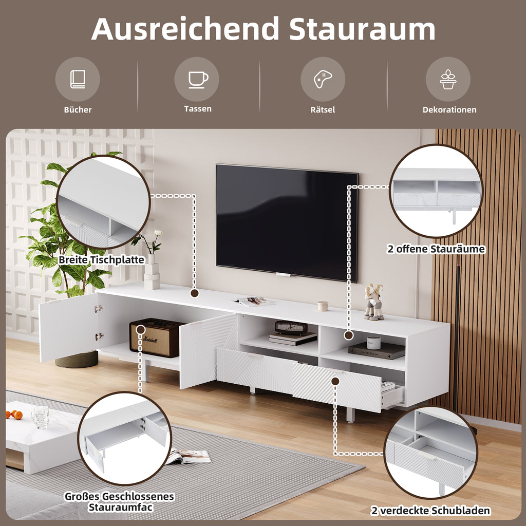 Modern Bohemian TV Cabinet, Abstract White Geometric Lines TV Cabinet, Modern Minimalist Cabinet Door Decoration With Storage Space, 200X40X51cm, Can Accommodate Up To 90 Inch TV