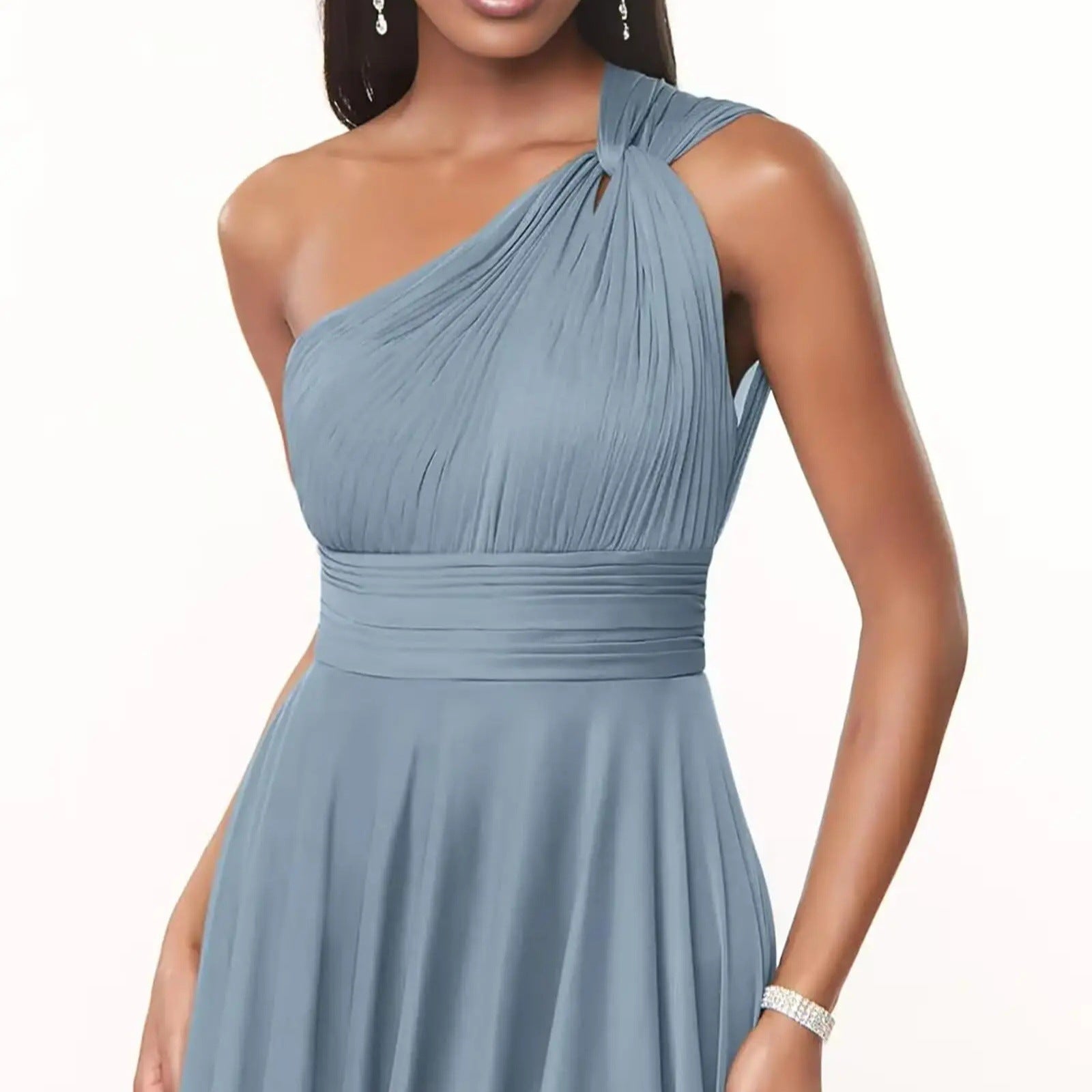 Womens Wedding One-Shoulder Chiffon Dress