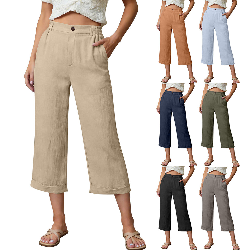 Pocketed Loose-fitting Breathable Summer Capri Pants For Home Wea