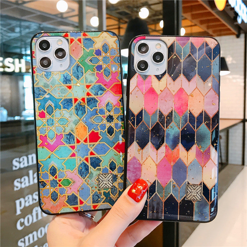 Retro Diamond Plaid Phone Case Gold Foil Epoxy